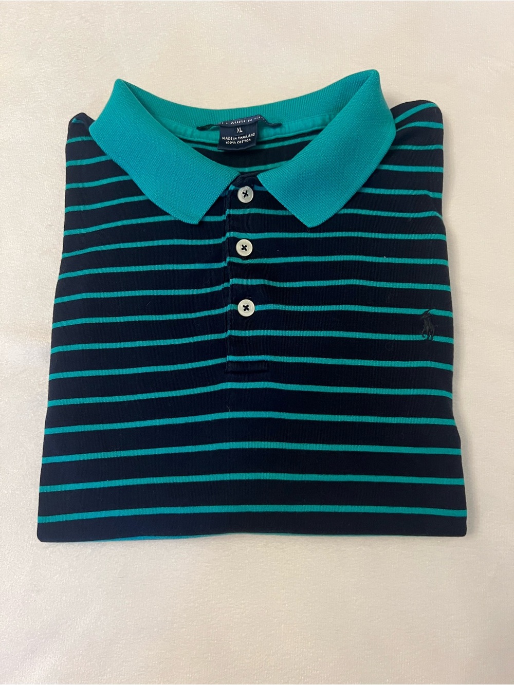 Polo by Ralph Lauren Teal & Navy Striped Long-Sleeve Polo